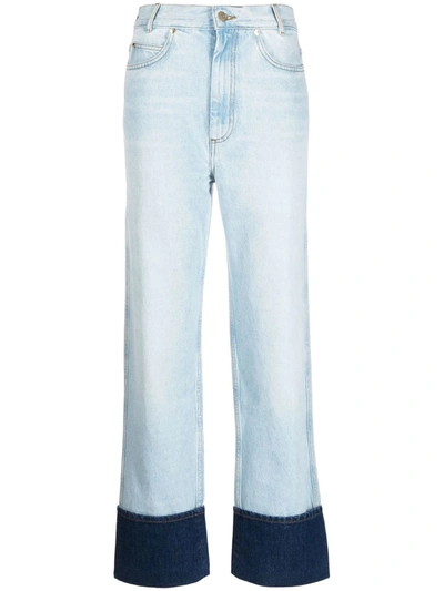 Sandro Lord Two Tone High Rise Straight Leg Jeans In Light Blue In Light Bu Jean