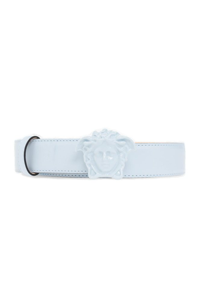 Versace Medusa Buckle Belt In Forget Me Not Forget Me Not Oro  (light Blue)