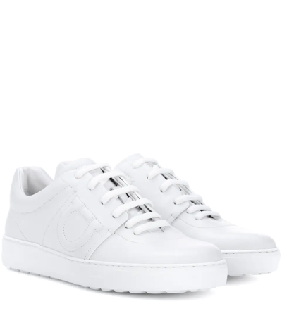 Ferragamo Fasano Logo-embossed Leather Sneakers In White