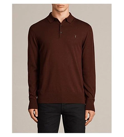 Allsaints Mode Slim-fit Wool Polo Shirt In Burnt Red