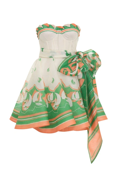 Zimmermann High Tide Strapless Belted Printed Linen And Silk-blend Mini Dress