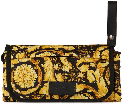 Versace Baby Black & Gold Barocco Portable Changing Mat In 5b000 Black+gold