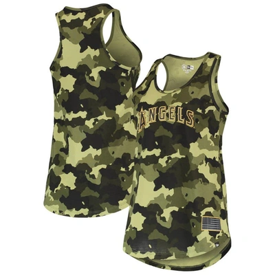 New Era Green Los Angeles Angels 2022 Mlb Armed Forces Day Camo Racerback Tank Top