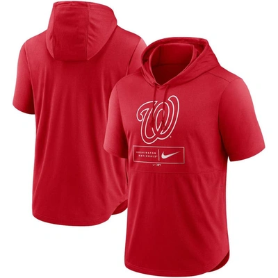Nike Red Washington Nationals Logo Lockup Performance Short-sleeved Pullover Hoodie