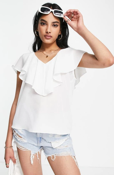 Asos Design Curve Frill Neck Blouse In Ivory-white