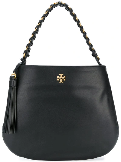 Tory Burch Brooke Whipstitch Chain Leather Hobo Bag In Black/gold