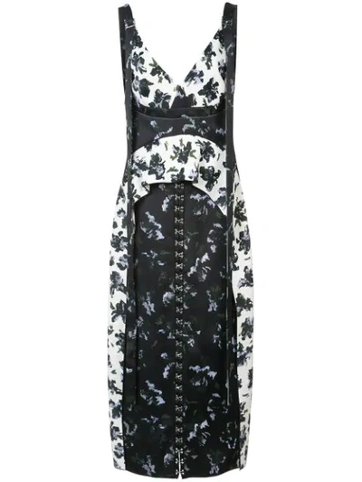 Proenza Schouler Floral-print Mock-neck Midi Dress In Black