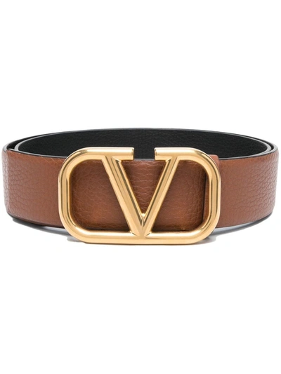 Valentino Garavani Brown Vlogo Signature Reversible Leather Belt