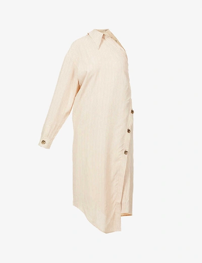 Acne Studios Danika Pinstriped Asymmetric Woven Midi Shirt Dress In Beige,brown