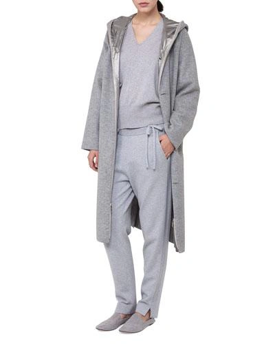 Akris Long Hooded Two-in-one Coat In Dark Gray