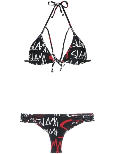 Amir Slama Logo Print Bikini Set In Black