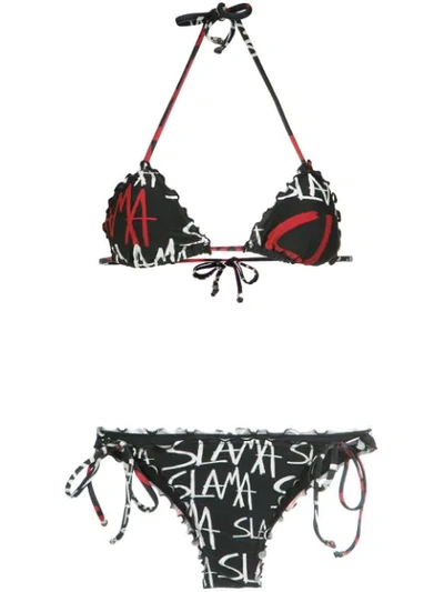 Amir Slama Logo Print Bikini Set In Black