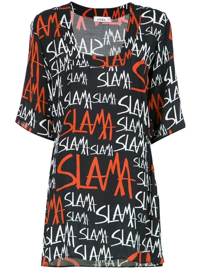 Amir Slama Logo Print Shift Dress In Black