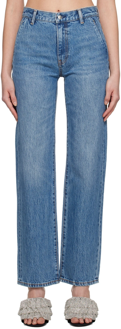 Alexander Wang Ez Mid Rise Relaxed Straight Jeans In Blue
