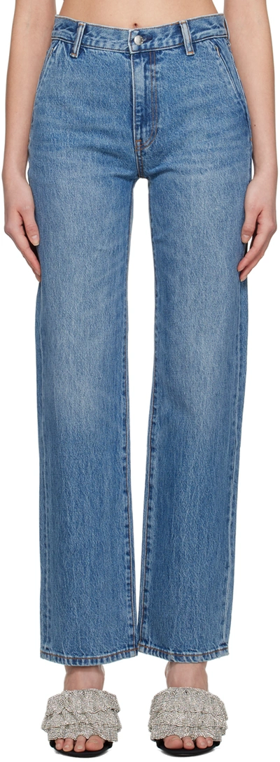 Alexander Wang Wide Leg Jeans With Branded Stripes In Blue