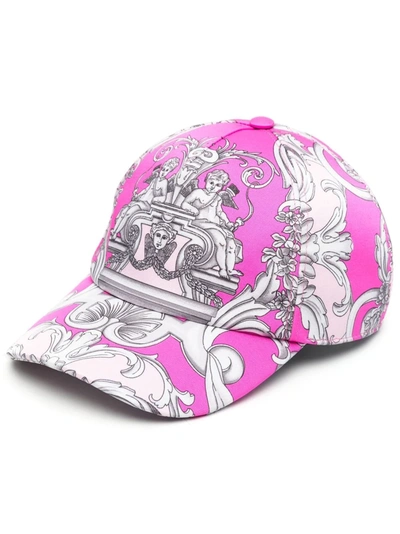 Versace Baroque-print Cap In Pink