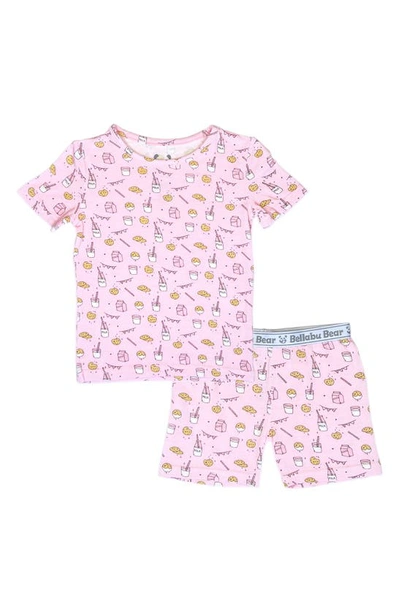 Bellabu Bear Kids' Milk & Cookies Two-piece Fitted Pajamas In Pink Milk & Cookies