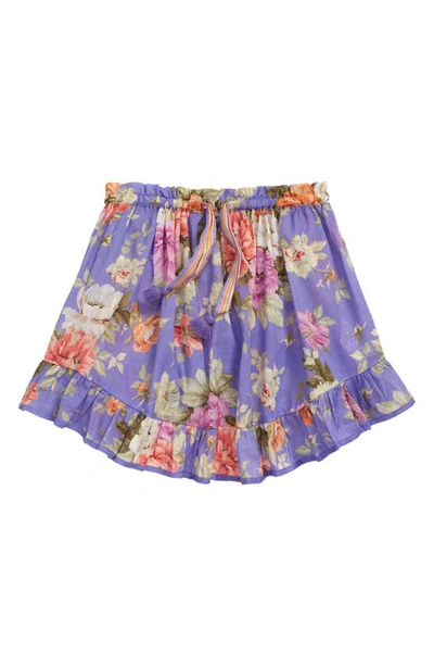 Zimmermann Kids' Pattie Floral Print Cotton Skirt In Purple