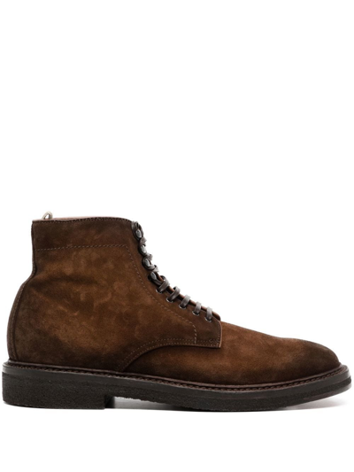Officine Creative Hopkins Crepe Suede Lace-up Ankle Boots In Brown