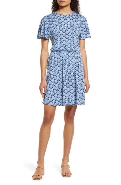 Boden Flutter Sleeve Jersey Dress In Dusty Blue Oriental Bud | ModeSens