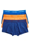 Calvin Klein 3-pack Stretch Cotton Low Rise Trunks In Blue/ Muscari/ Stripe Sunset