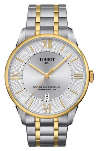 Tissot Chemin Des Tourelles Automatic Bracelet Watch, 42mm In Silver/ Gold