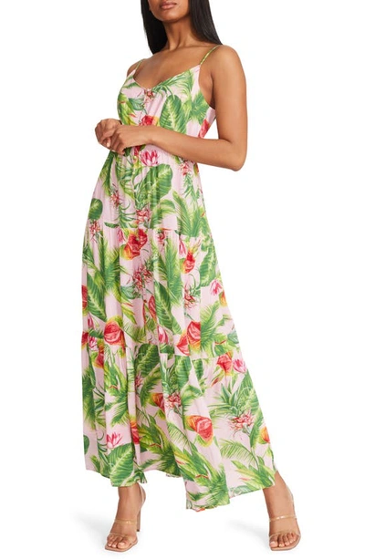 Bb Dakota By Steve Madden Frond Memories Floral Print Maxi Dress In Coral Pink