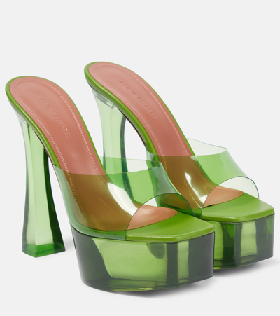 Amina Muaddi Green Dalida Glass 140 Platform Sandals