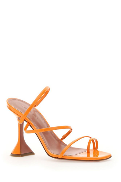 Amina Muaddi Naima Patent Leather Sandals In Orange