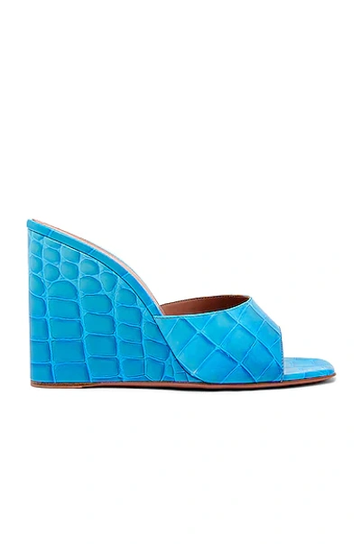 Amina Muaddi Lupita Croc-effect Leather Wedge Sandals In Blue