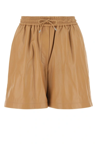 Loewe Camel Leather Shorts With Logo In Bottle Green