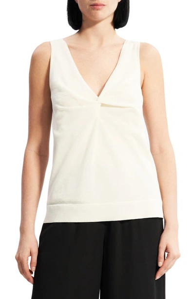 Theory Bristo Twist Front Cotton Blend Tank In Ivory