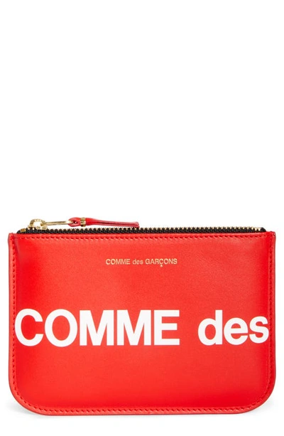 Comme Des Garçons Huge Logo Small Zip Pouch In Red