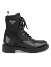 Prada Leather Combat Boots In Nero