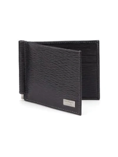 Ferragamo Revival Textured Leather Money-clip Bifold Wallet In Black