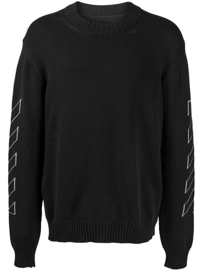Off-white `diag Outline` Knit Crew-neck Sweatshirt In Black