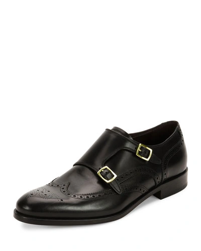 Salvatore Ferragamo Giovanni Calfskin Wing-tip Double Monk Shoe With ...