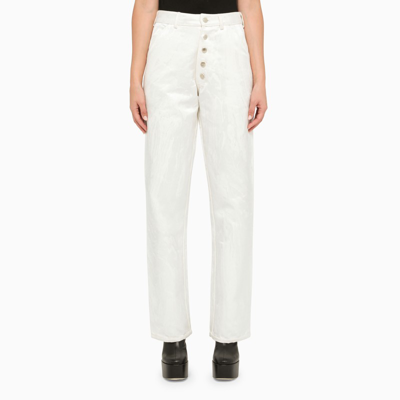 Des Phemmes High Waist Wide Leg Denim Jeans In White