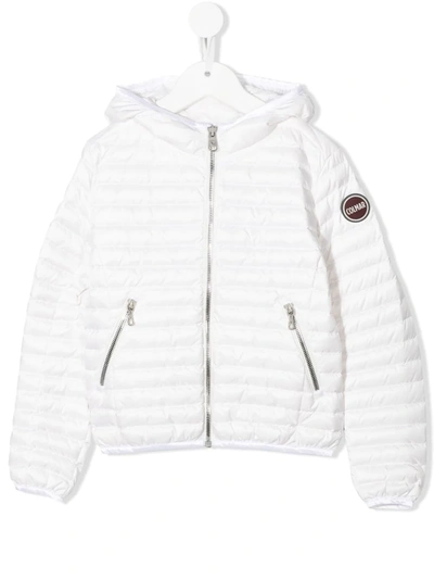 Colmar Kids' Logo-patch Hooded Quilted Jacket In Bianco