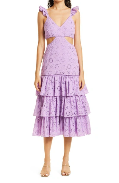 Likely Rosanna Ruffle Cutout Broderie Anglaise Tiered Cotton Dress In Purple