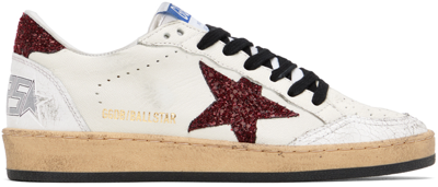 Golden Goose Ball Star Sneakers In White Leather In White/bordeaux