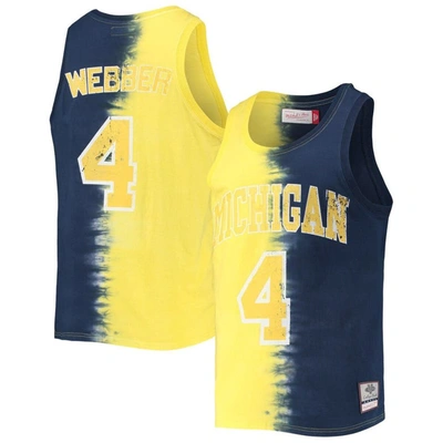 Mitchell & Ness Men's  Chris Webber Maize, Navy Michigan Wolverines Name And Number Tie-dye Tank Top In Maize,navy