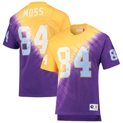 Mitchell & Ness Randy Moss Gold/purple Minnesota Vikings Retired Player Name & Number Diagonal Tie-d In Gold,purple