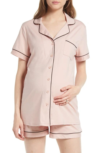 Angel Maternity Maternity/nursing Short Pajamas In Pink