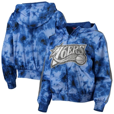 Mitchell & Ness Women's  Royal Philadelphia 76ers Galaxy Sublimated Windbreaker Pullover Full-zip Hoo