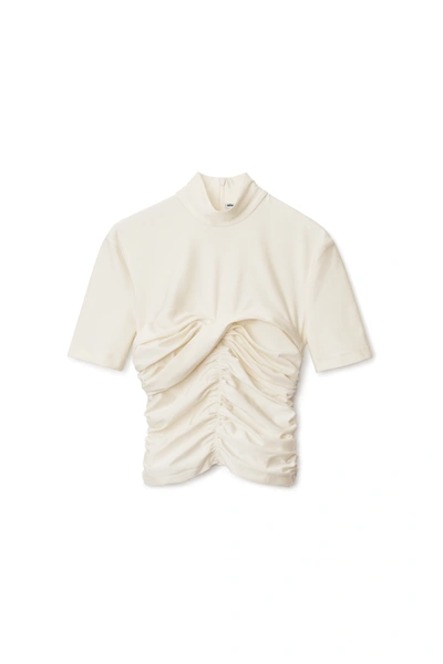 Alexander Wang Ruched Mock Neck Top In Stretch Jersey In Vintage White