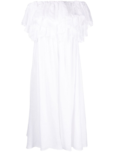 Chloé Ruffled Pleated Linen Midi Dress In White