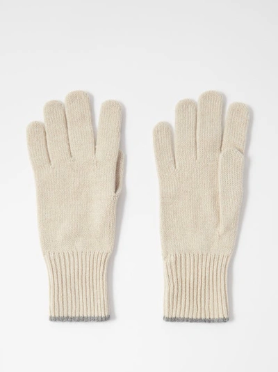 Brunello Cucinelli Ribbed Cashmere Gloves In Sand