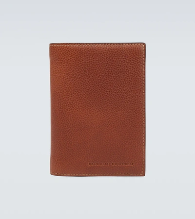 Brunello Cucinelli Grained Leather Wallet In Brown