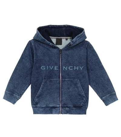 Givenchy Kids' Logo-print Zipped Hoodie In Denim Blue